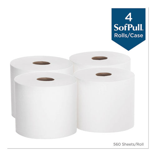 Image of Georgia Pacific® Professional SofPull Perforated Paper Towel, 1-Ply, 7.8 x 15, White, 560/Roll, 4 Rolls/Carton