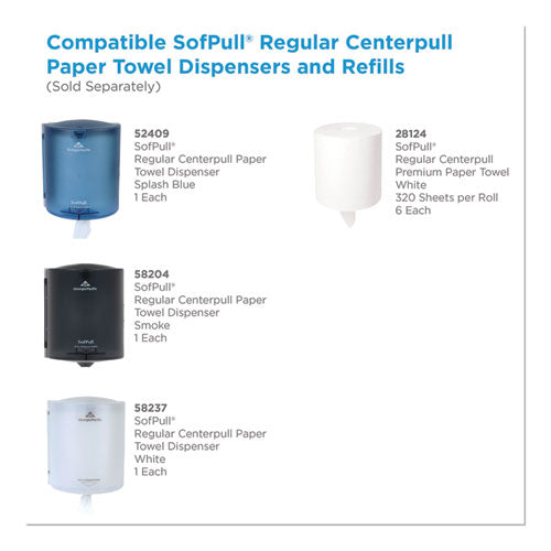 Image of Georgia Pacific® Professional SofPull Center-Pull Perforated Paper Towels, 1-Ply, 7.8 x 15, White, 320/Roll, 6 Rolls/Carton