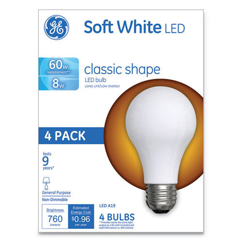 Image of GE Classic Led Soft White Non-Dim A19 Light Bulb, 8 W, 4/pack
