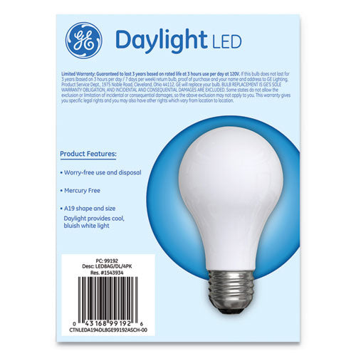 Image of GE Classic LED Non-Dim A19 Light Bulb, 8 W, Daylight, 4/Pack