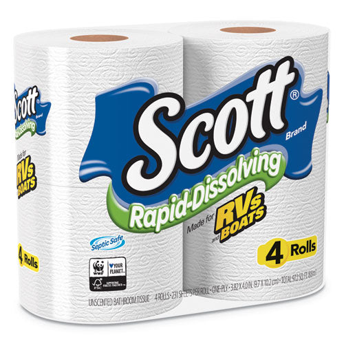 Image of Scott® Rapid-Dissolving Toilet Paper, Bath Tissue, Septic Safe, 1-Ply, White, 231 Sheets/roll, 4/rolls/pack, 12 Packs/carton