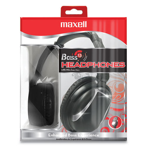 Image of Maxell® Bass 13 Headphone with Mic, 4 ft Cord, Black