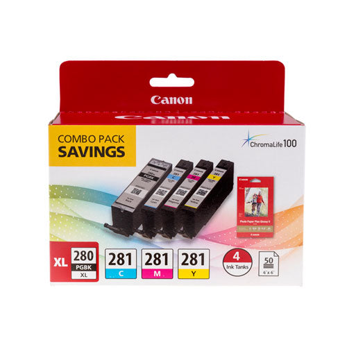 Image of Canon® 2021c006 (cli-281/pgi-280xl) Ink/paper Combo, Black/cyan/magenta/yellow
