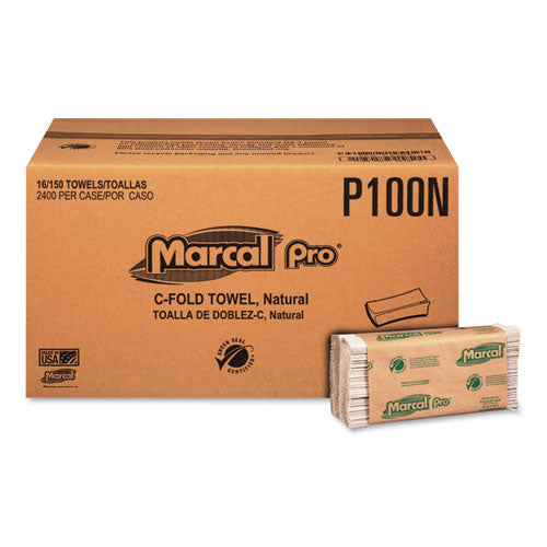 Image of Marcal PRO Folded Paper Towels, 1-Ply, 12.88  x 10.13, Natural, 150/Pack, 16 Packs/Carton