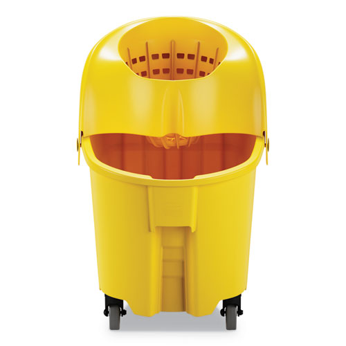 Image of Rubbermaid® Commercial WaveBrake Institution Bucket and Wringer Combos, Down-Press, 35 qt, Plastic, Yellow