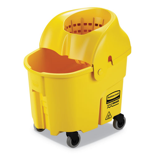 Image of Rubbermaid® Commercial WaveBrake Institution Bucket and Wringer Combos, Down-Press, 35 qt, Plastic, Yellow