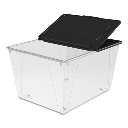 Image of Storex Storage Tote, 16 Gal, 22.7" X 18.25" X 12.86", Clear/black