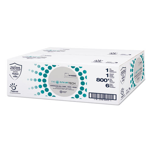 Image of Papernet® DissolveTech Paper Towel, 1-Ply, 7.8" x 800 ft, White, 6 Rolls/Case