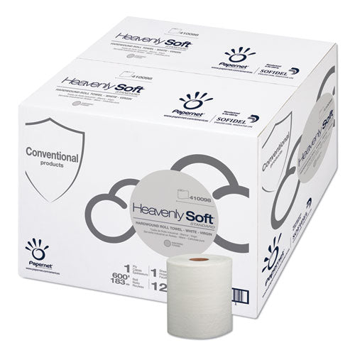 Image of Papernet® Heavenly Soft Standard Hardwound Roll Towel, 1-Ply, 7.8" x 600 ft, White, 12 Rolls/Carton