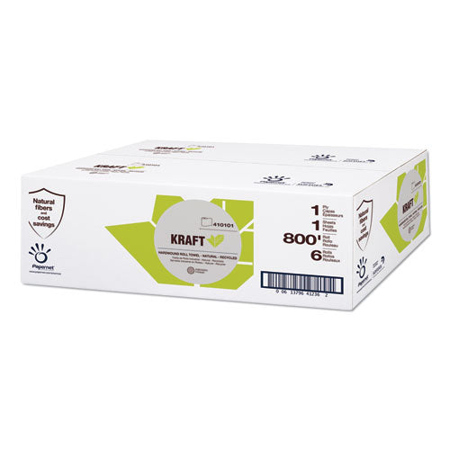 Image of Papernet® Kraft Tech Hardwound Paper Towel, Kraft, 1-Ply, 7.8" x 800 ft, Brown, 6 Rolls/Carton