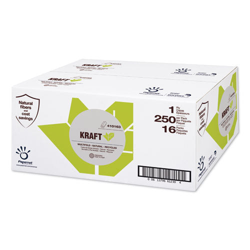 Image of Papernet® Kraft Tech Multi-Fold Paper Towel, Kraft, 1-Ply, 9.5 x 9.25, Brown, 16 Packs/Carton