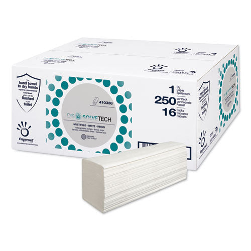 Image of Papernet® DissolveTech Paper Towel, 1-Ply, 9.49 x 8.11, White, 250/Pack, 16 Packs/Carton
