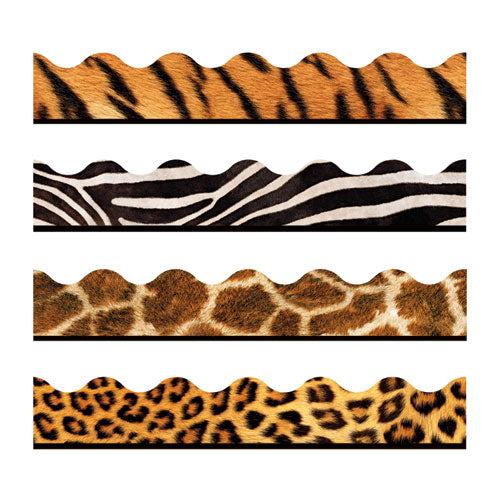 Image of TREND® Terrific Trimmers Print Board Trim, 48-Piece Set, Assorted Animal Prints, 2.25" x 39", Assorted Colors