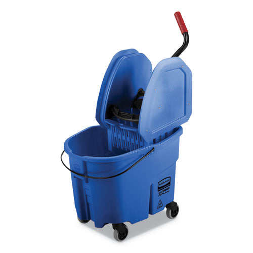 Image of Rubbermaid® Commercial WaveBrake 2.0 Bucket/Wringer Combos, Down-Press, 35 qt, Plastic, Blue