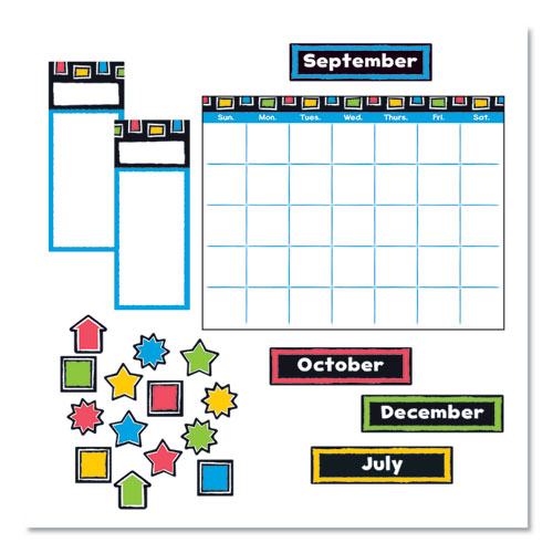 Image of TREND® Bold Strokes Wipe-Off Calendar Bulletin Board Set, 30-Piece Set, 12-Month Calendar, 18" x 26.5", Assorted Colors