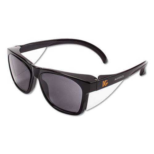 Image of KleenGuard Maverick Safety Glasses, Black, Polycarbonate Frame, Smoke Lens, 12/Box