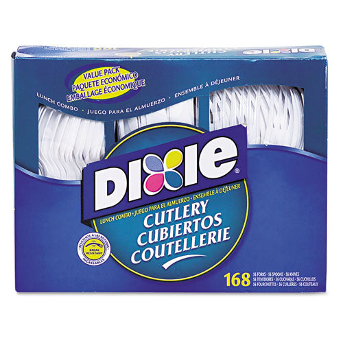 Image of Dixie® Combo Pack, Tray with White Plastic Utensils, Heavyweight, Fork/Knife/Spoon, 168/Pack