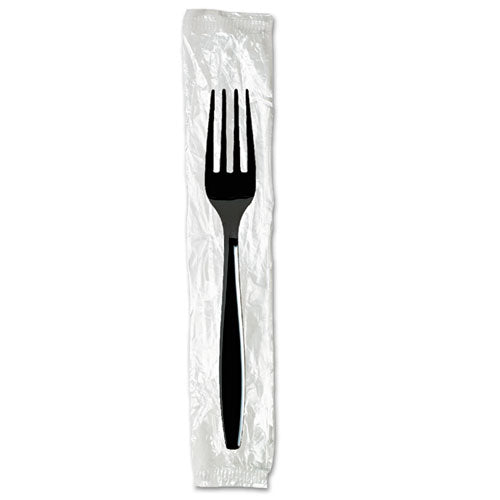 Image of Dixie® Individually Wrapped Heavyweight Forks, Plastic, Black, 1,000/Carton