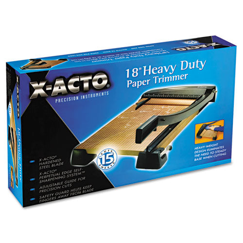 Image of X-ACTO® Heavy-Duty Wood Base Guillotine Trimmer, 15 Sheets, 18" Cut Length, 12 X 18