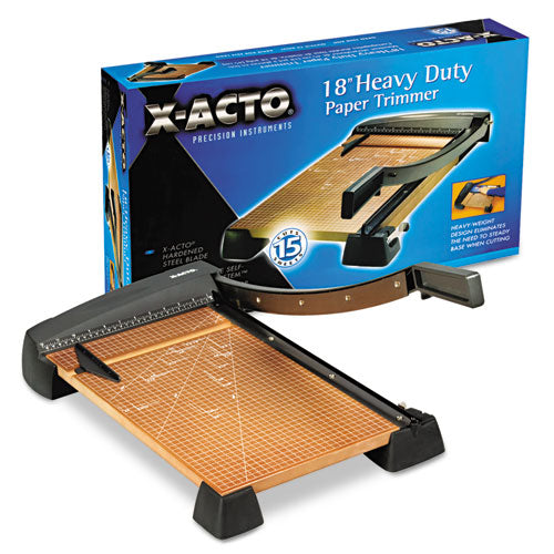Image of X-ACTO® Heavy-Duty Wood Base Guillotine Trimmer, 15 Sheets, 18" Cut Length, 12 X 18