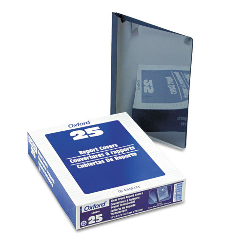 Image of Oxford Clear Front Linen Report Cover, Three-Prong Fastener, 0.5" Capacity, 8.5 X 11, Clear/navy, 25/box
