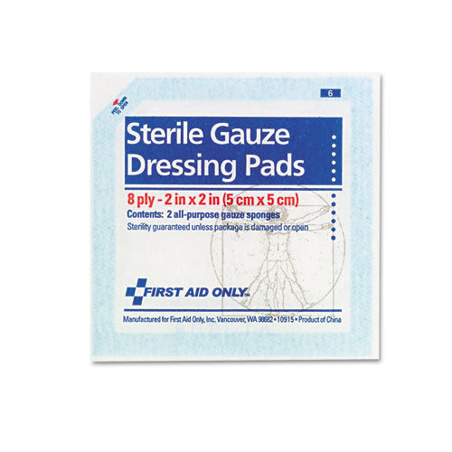 Image of First Aid Only Smartcompliance Gauze Pads, Sterile, 8-Ply, 2 X 2, 5 Dual-Pads/pack