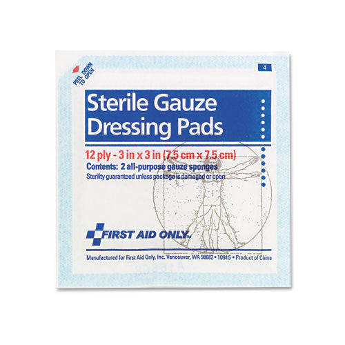Image of First Aid Only Smartcompliance Gauze Pads, Sterile, 12-Ply, 3 X 3, 5 Dual-Pads/pack