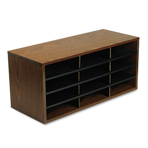 Image of Fellowes® Particle Board Desktop Sorter, 12 Compartments, 29 x 11.88 x 12.94, Medium Oak