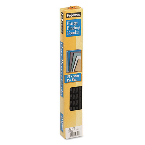 Image of Fellowes® Plastic Comb Bindings, 1/4" Diameter, 20 Sheet Capacity, Black, 25/Pack