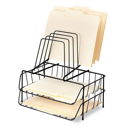 Image of Fellowes® Wire Double Tray With Step File Sorter, 8 Sections, Letter Size Files, 13.88" X 10.13" X 14", Black