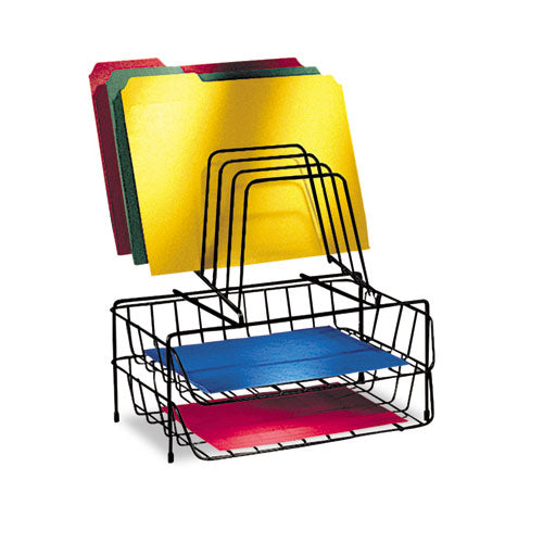 Image of Fellowes® Wire Double Tray With Step File Sorter, 8 Sections, Letter Size Files, 13.88" X 10.13" X 14", Black