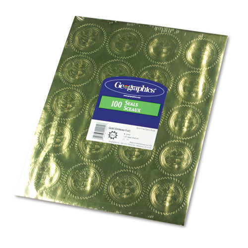 Image of Geographics® Self-Adhesive Embossed Seals, 2" dia, Gold, 20/Sheet, 5 Sheets/Pack