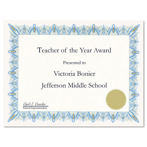 Image of Geographics® Award Certificates With Gold Seals, 8.5 X 11, Unique Blue With White Border, 25/pack
