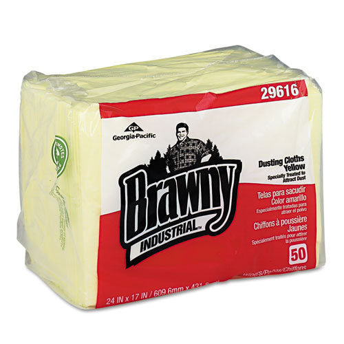 Image of Brawny® Professional Dusting Cloths Quarterfold, 17 x 24, Unscented, Yellow, 50/Pack, 4 Packs/Carton