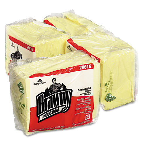 Image of Brawny® Professional Dusting Cloths Quarterfold, 17 x 24, Unscented, Yellow, 50/Pack, 4 Packs/Carton
