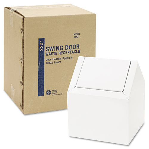 Image of HOSPECO® Double Entry, Swing Top Floor Receptacle, Metal, White