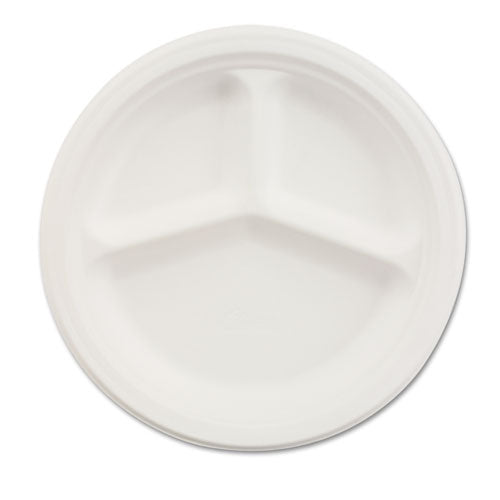 Image of Chinet® Paper Dinnerware, 3-Compartment Plate, 10.25" Dia, White, 500/carton