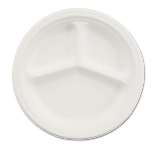 Image of Chinet® Paper Dinnerware, 3-Compartment Plate, 9.25" Dia, White, 500/carton