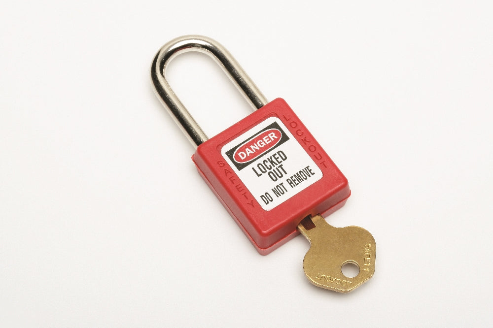 Image of Skilcraft Lockout Safety Padlock, Aluminum, Steel Shackle, 1-1/2" x 1/2" x 3/4", Keyed Alike, Red