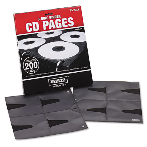 Image of Vaultz® Two-Sided CD Refill Pages for Three-Ring Binder, 8 Disc Capacity, Clear/Black, 25/Pack