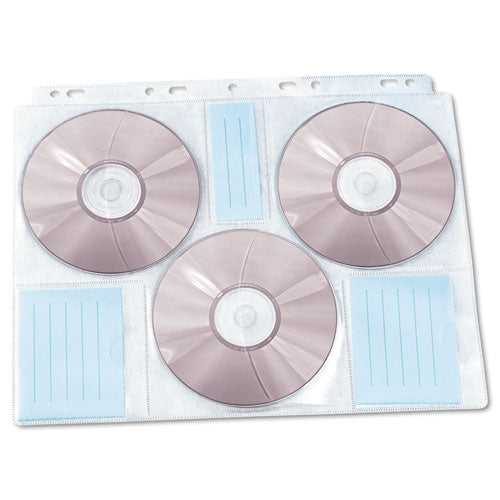 Image of Innovera® Two-Sided CD/DVD Pages for Three-Ring Binder, 6 Disc Capacity, Clear, 10/Pack