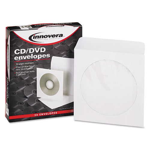 Image of Innovera® CD/DVD Envelopes, Clear Window, 1 Disc Capacity, White, 50/Pack
