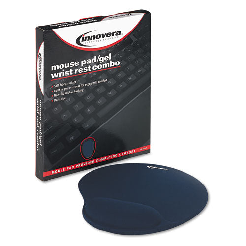 Image of Innovera® Mouse Pad with Fabric-Covered Gel Wrist Rest, 10.37 x 8.87, Blue