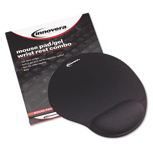 Image of Innovera® Mouse Pad with Fabric-Covered Gel Wrist Rest, 10.37 x 8.87, Black