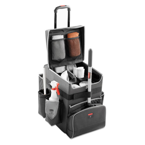 Image of Rubbermaid® Commercial Executive Quick Clean Janitorial Cart, Synthetic Fabric, 16 Compartments, 14.25" x 16.5" x 25", Dark Gray