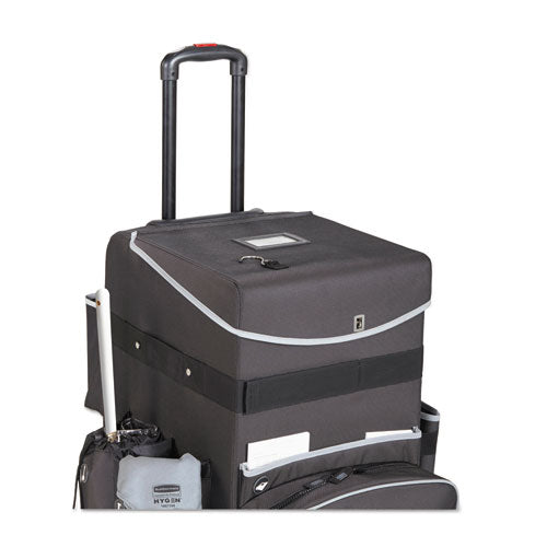 Image of Rubbermaid® Commercial Executive Quick Clean Janitorial Cart, Synthetic Fabric, 16 Compartments, 14.25" x 16.5" x 25", Dark Gray