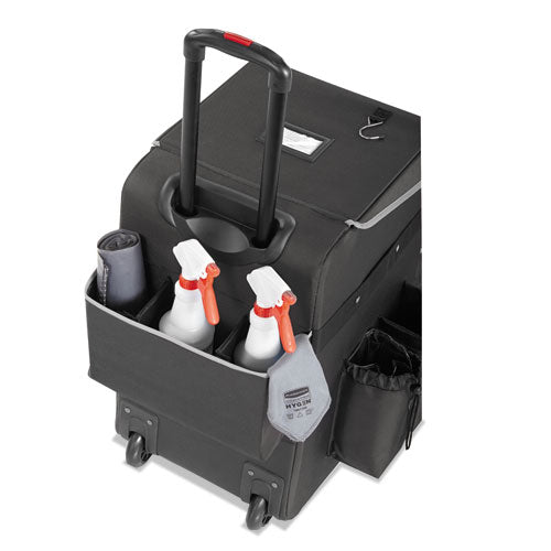 Image of Rubbermaid® Commercial Executive Quick Clean Janitorial Cart, Synthetic Fabric, 16 Compartments, 14.25" x 16.5" x 25", Dark Gray