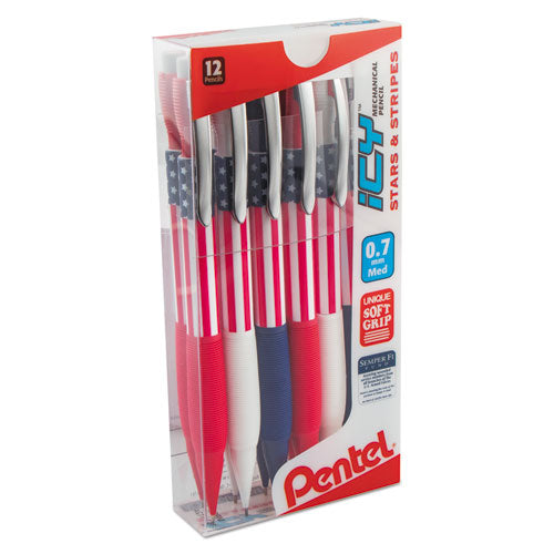 Image of Pentel® Icy Mechanical Pencil, 0.5 mm, HB (#2), Black Lead, Transparent Blue Barrel, Dozen