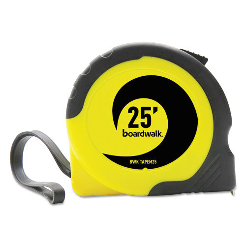 Image of Boardwalk® Easy Grip Tape Measure, 25 Ft, Plastic Case, Black And Yellow, 1/16" Graduations
