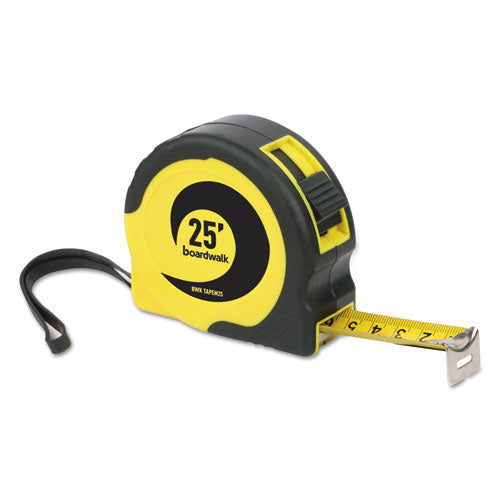 Image of Boardwalk® Easy Grip Tape Measure, 25 Ft, Plastic Case, Black And Yellow, 1/16" Graduations